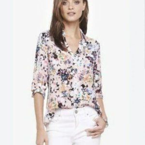 EXPRESS Portofino Shirt Womens Small Button Down Dark Floral Long Sleeve Blouse